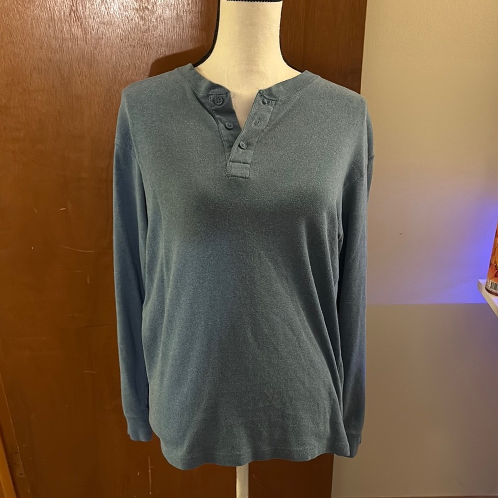 Basic Editions Blue Long Sleeve Henley Shirt